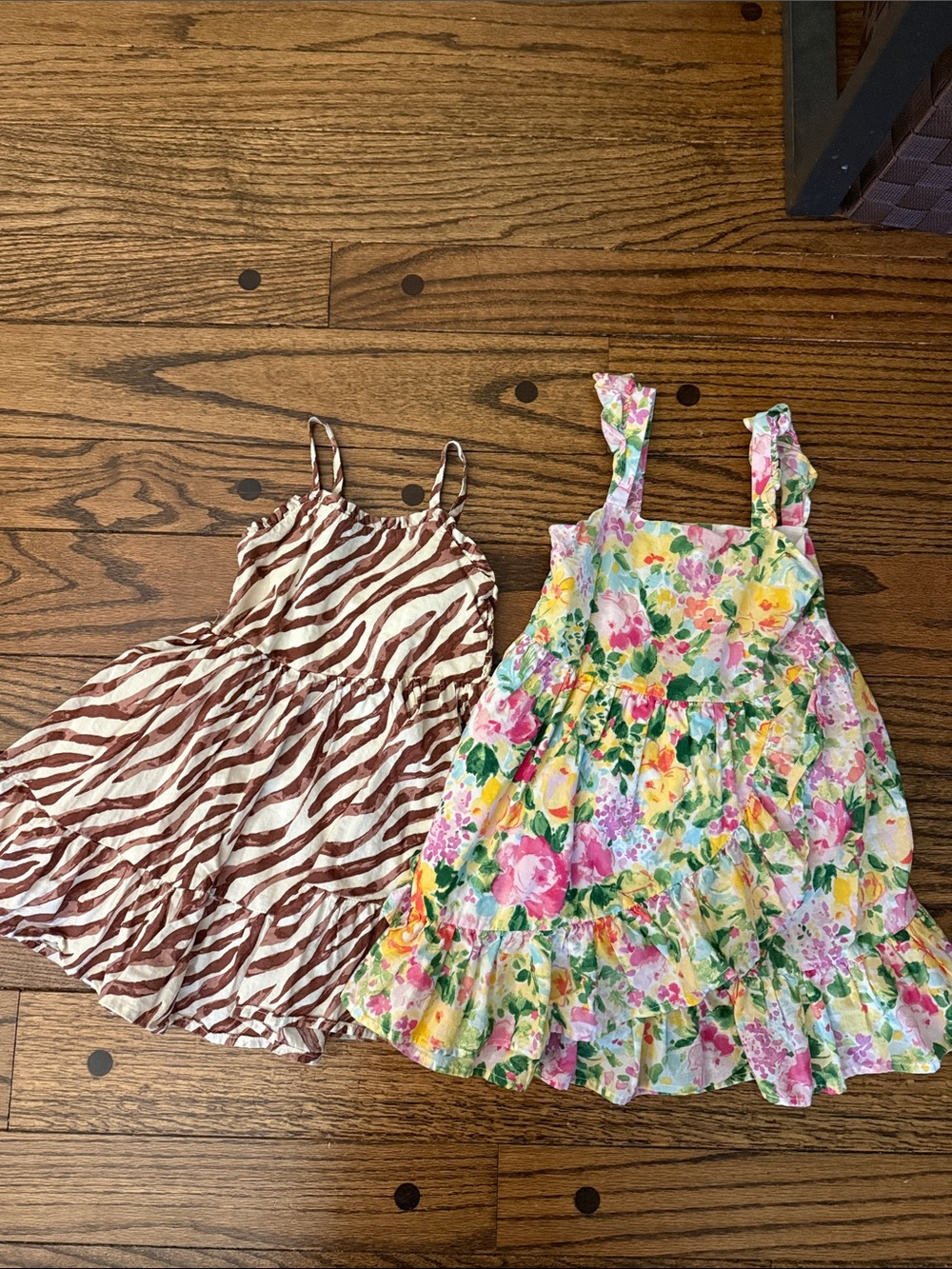 Janie and Jack Dress Bundle - Floral Tiered Sundress & Brown Zebra Print Dress